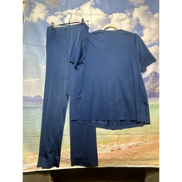 Vintage Shadowline 2pc set Pajamas Blue with rose accents Women's size 34 - Picture 4 of 7